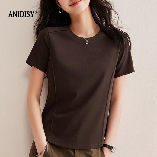 免烫抗皱80支长绒丝光棉丝滑凉感时尚圆领正肩短袖肩腰线套头T恤 商品图2