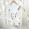 闲趣时光~V领重工彩绘立体刺绣提花6A级白厂丝 羊 毛开衫女 商品缩略图3