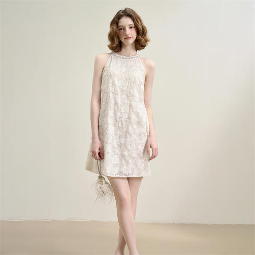 【限时秒杀】【富家千金风】领圈织带亮片提花连衣裙女夏季优雅短裙LXD50667 商品图1