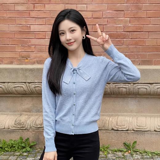 「自」全新升级【铂金会员174/天猫229/差价55】(02728)洛诗琳气质飘带领针织衫2026新款镶钻气质薄款针织上衣 商品图3