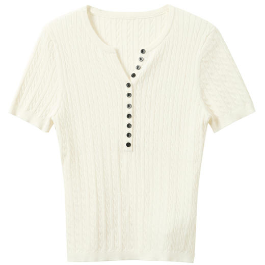 【莱赛尔三醋酸】三彩2026夏季新款修身短袖绞花针织衫上衣套头S 商品图4