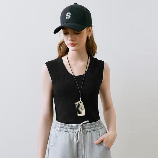 【商场同款】诗凡黎黑色U领针织背心2025夏新款坎肩上衣3G4230652 商品图0