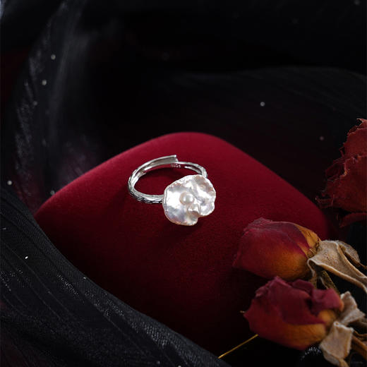 子佩集【清荷结露】银S925珍珠惜王妃戒指【SPR0290001】3mm小珠12*13mm巴洛克2512 商品图3
