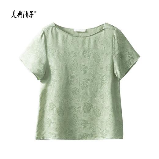 真丝四经绞花萝提花一字圆领短袖上衣 商品图3