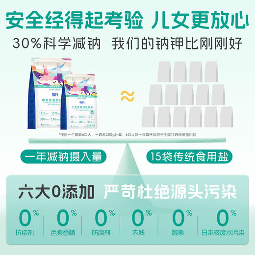 嘉氏中老年高钙低钠盐食用盐低钠高钙富钾无碘零添加抗结剂家用食盐 商品图1