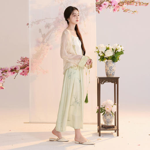 三彩【兰亭织梦】2026夏季新款新中式高腰提花半身裙大摆A字长裙C 商品图1