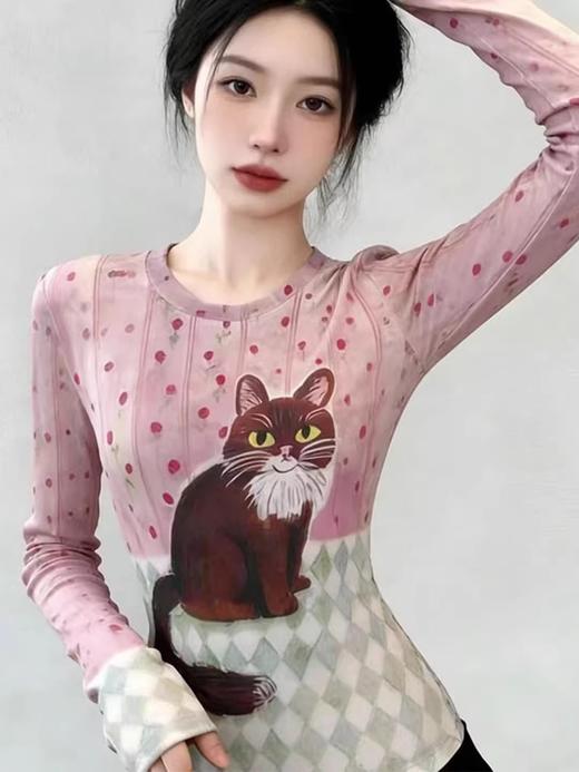 自带油画感的长袖 T 恤！童趣小马/猫咪印花 商品图4
