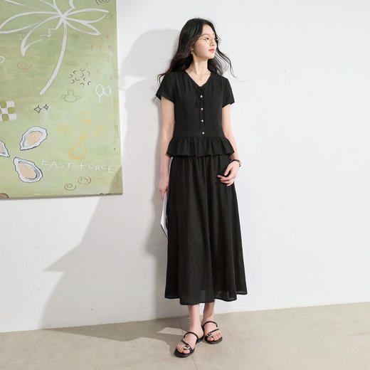 【醋酸】三彩2026夏季新款套装V领衬衫上衣半身裙A字长裙两件套S 商品图2