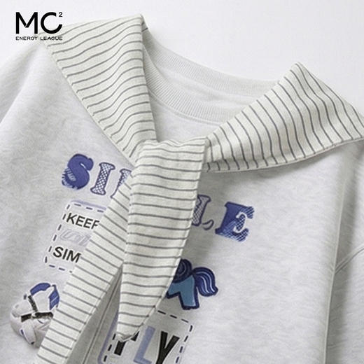 女装配条纹帽小马立体绣款卫衣-10060W6212019 商品图1