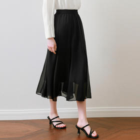 【商场同款】诗凡黎黑色半身裙2025夏新款A字长款纱裙3G4140551