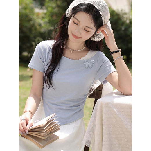 鹿向南【0402/20:00新品前1小时7折限量100件】蓝色T恤 商品图4