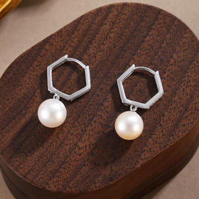 子佩集【絮雪凝华】银S925珍珠惜王妃耳环【E4064】双色六边形2602
