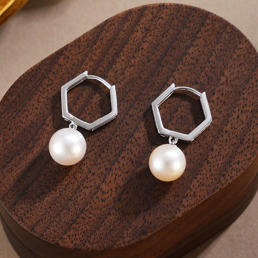 子佩集【絮雪凝华】银S925珍珠惜王妃耳环【E4064】双色六边形2602 商品图0