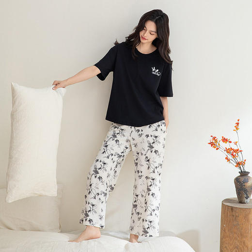 夏季睡衣短袖长裤纯棉女士甜美可爱爽棉家居服花裤套装可外穿   JL-2551 商品图0