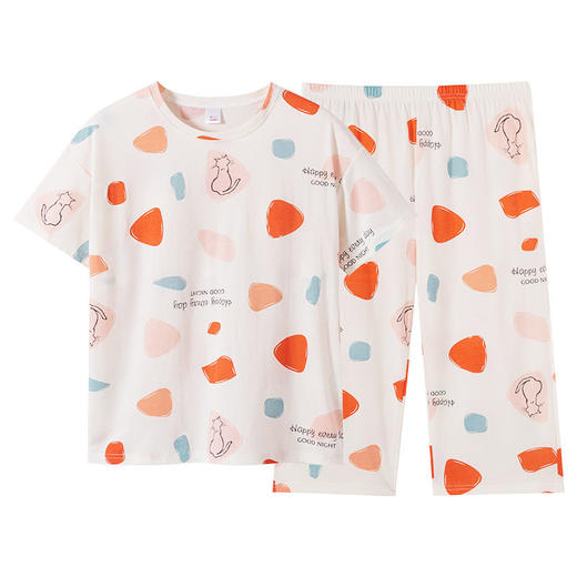 夏季新品纯棉睡衣女短袖七分裤两件套装薄款休闲少女带胸垫家居服   JL-YS311 商品图4