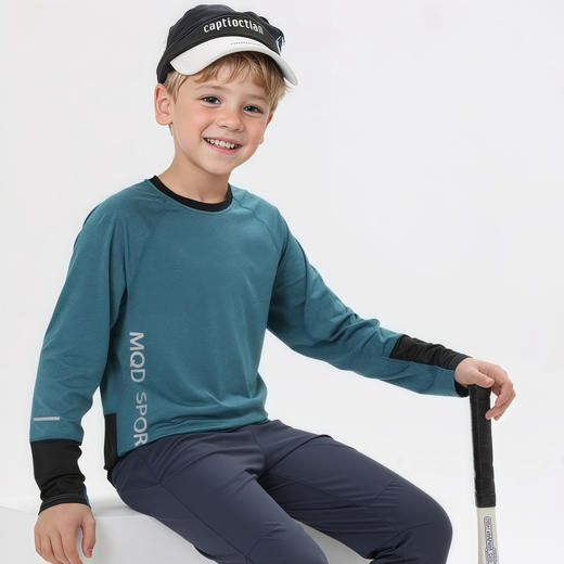 【MQD】童装男女童春夏新款儿童时尚拼接反光字母透气高弹跑步长T恤 商品图3