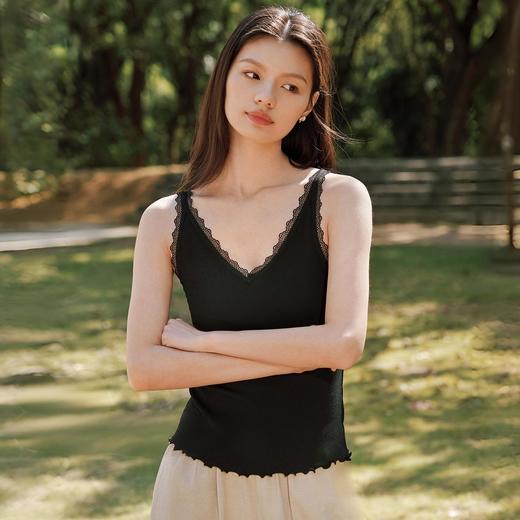 女桑蚕丝罗纹优雅蕾丝吊带衫 商品图1