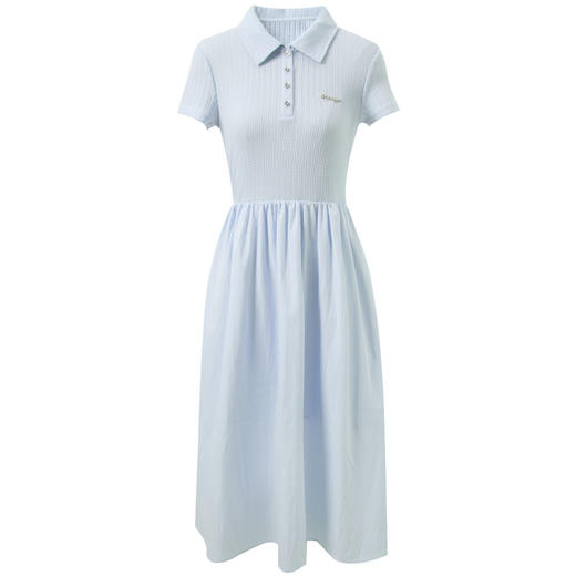 三彩独醒2026夏季新款拼接连衣裙翻领短袖收腰A字裙长裙F 商品图4