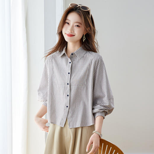 条纹全棉衬衫，新款轻奢高级感短衬衣CC6227 商品图1