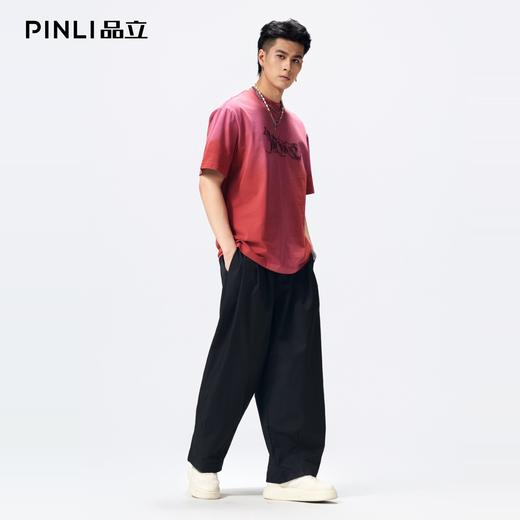 PINLI品立2026夏季新款男士烫钻圆领落肩袖短袖T恤上衣青年潮牌男BG262111022 商品图1