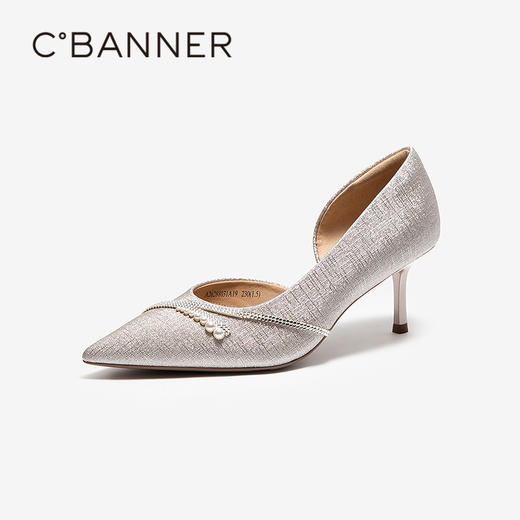 千百度珍珠饰带婚鞋中空半凉鞋女2026夏季新款宴会法式细高跟凉鞋A26288031 商品图1