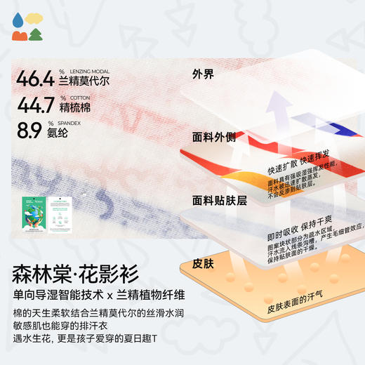【花影衫】森林棠26夏款吸湿排汗彩虹条纹遇水生花儿童短袖T恤40162531 商品图3