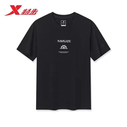 6楼特步运动男士全棉平纹短袖针织衫圆领短T 974229010080正黑色 商品图0