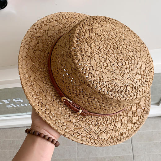 英伦风复古平顶草帽！2026女夏季镂空遮阳防晒帽海边度假风草编太阳帽子！ 商品图2