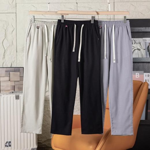 F033129夏季小直筒百搭圣品棉麻纯色简约松紧腰男士宽松休闲棉麻长裤 商品图0