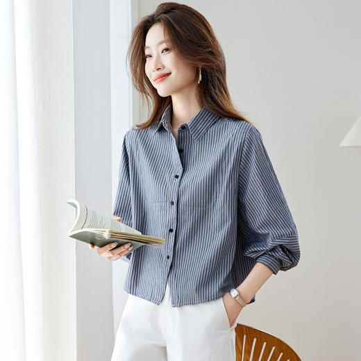 条纹全棉衬衫，新款轻奢高级感短衬衣CC6227 商品图0