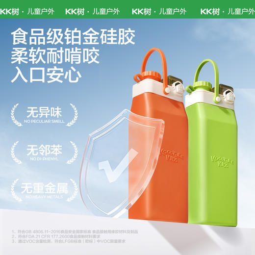 KK树儿童水杯上学直饮吸管杯子食品级硅胶户外小学生便携式水壶卷卷硅胶大方杯 商品图2