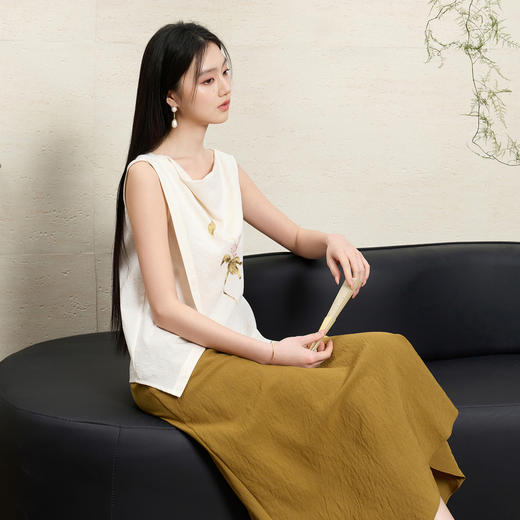 三彩【国色天香】2026夏季新款新中式套装上衣牡丹小衫半身裙C 商品图2