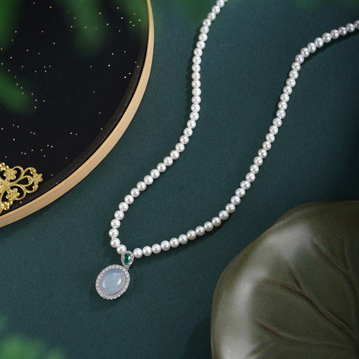 子佩集【迷雾珠华】珍珠惜王妃项链【XXXL026】白玉髓椭圆2602 商品图0