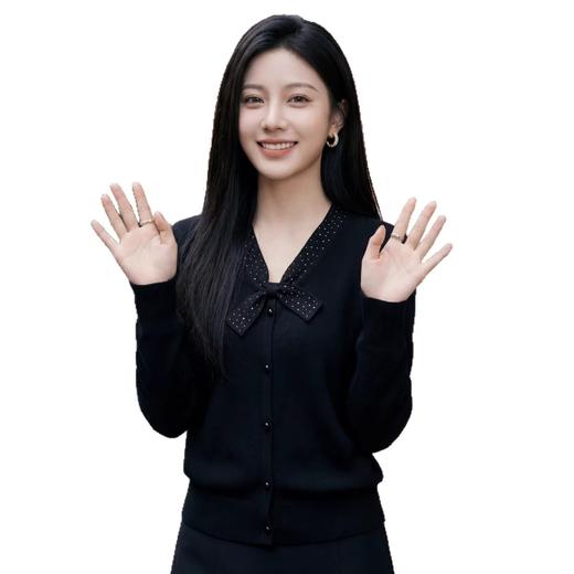 「自」全新升级【铂金会员174/天猫229/差价55】(02728)洛诗琳气质飘带领针织衫2026新款镶钻气质薄款针织上衣 商品图4