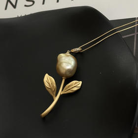 玫瑰花吊坠 南洋金珠巴洛克 13-14mm chao美光泽，带渐变色 925纯银镀金配件