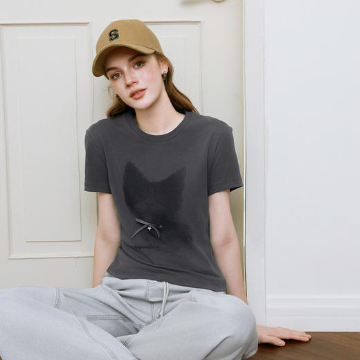 【商场同款】诗凡黎猫咪印花T恤2025夏新款百搭短袖上衣3G4200751 商品图4