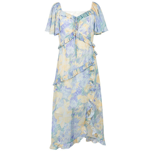 三彩独醒2026夏季新款荷叶边印花雪纺裙连衣裙度假风长裙F 商品图4