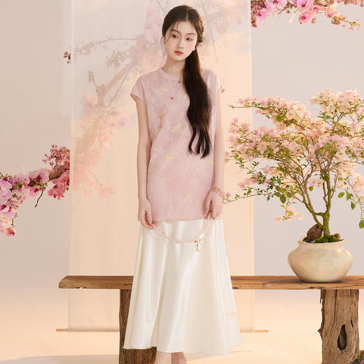 三彩2026夏季新款新中式小衫印花宽松上衣盘扣设计感M 商品图1