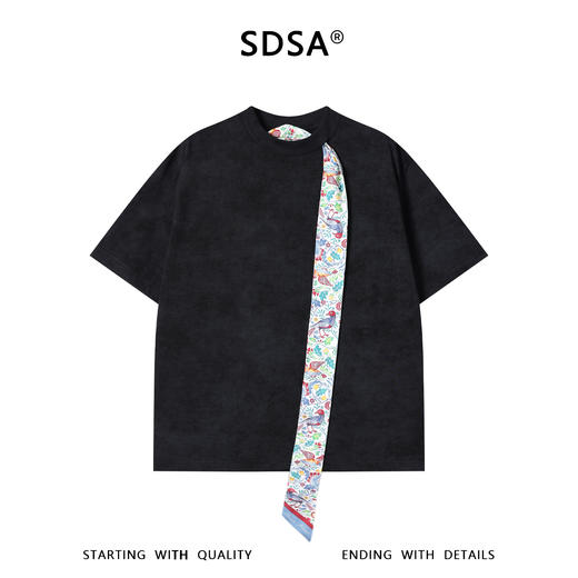 SDSA男装2026新款高贵轻奢新中式丝巾装饰设计圆领短袖T恤百搭 商品图0
