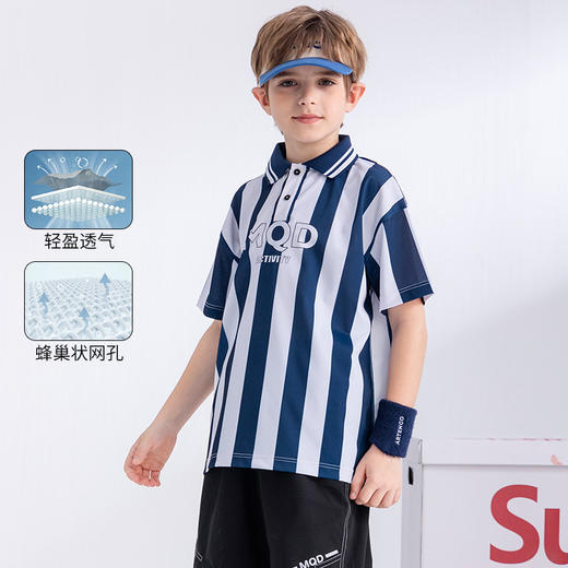 【MQD】童装男女大童夏新款儿童条纹轻薄透气POLO衫宽松舒适短袖T恤 商品图2