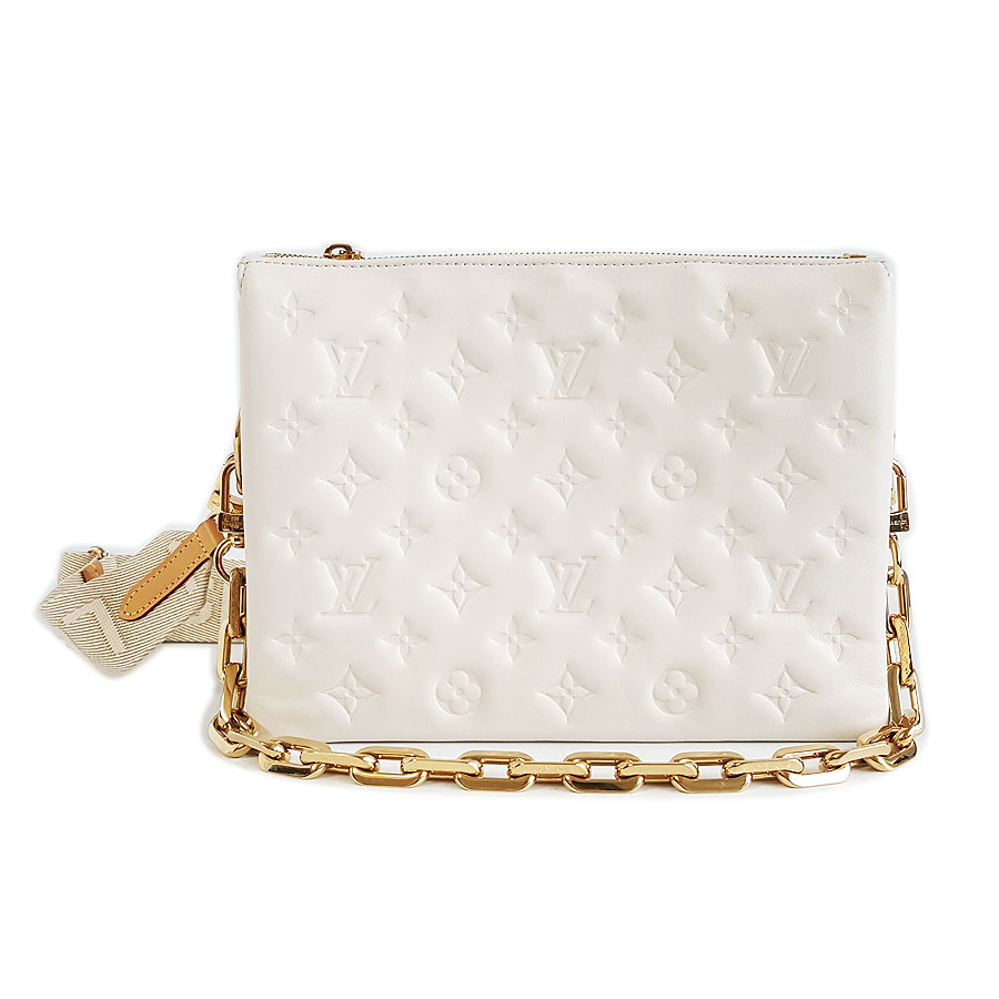 【95新】LV路易威登COUSSIN手袋M21262小号白色压纹COUSSIN单肩斜挎包女士300326AK05