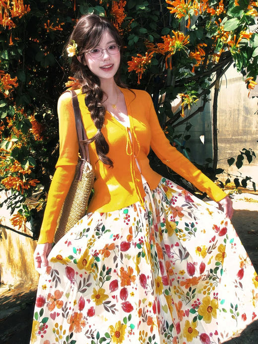 花与暖阳多巴胺油画全棉松紧腰半裙 商品图2