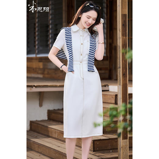 米思阳2026夏季新款时尚通勤短袖连衣裙Polo领设计收腰衬衫裙2439/1049 商品图0