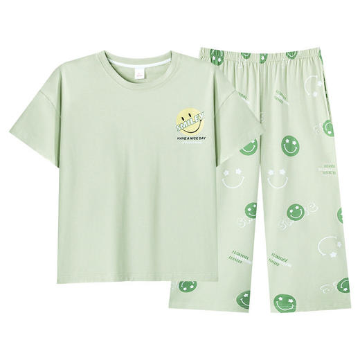新品夏季纯棉短袖七分裤睡衣女士薄款凉爽休闲简约大码家居服套装   JL-YS5686 商品图4