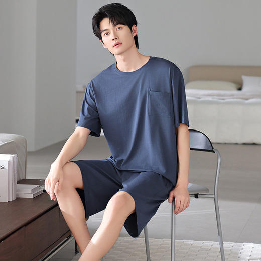 夏季男士睡衣莫代尔短袖短裤两件套装纯色休闲舒适宽松青年家居服   JL-HYM4840 商品图1