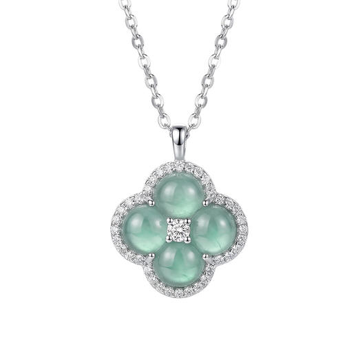 【宏艺珠宝】玉叶清辉·银s925项链镶嵌翡翠 商品图0