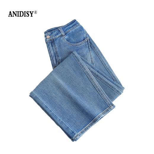 时尚高腰拉链前捏褶后加袋盖弯刀牛仔裤 商品图3