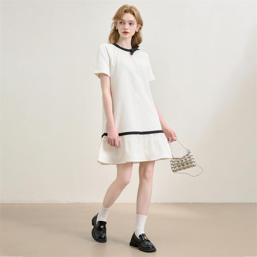 【甜美少女感】精致蝴蝶结领连衣裙女夏季撞色宽松娃娃裙LXD50745 商品图1