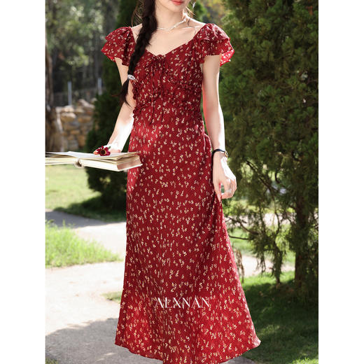 鹿向南【0331/20:00新品前1小时7折限100件】红色法式碎花连衣裙 商品图3