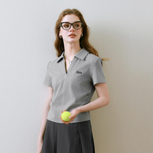 【商场同款】诗凡黎Polo领短袖T恤25夏新款显瘦针织上衣3G4200521 商品图0